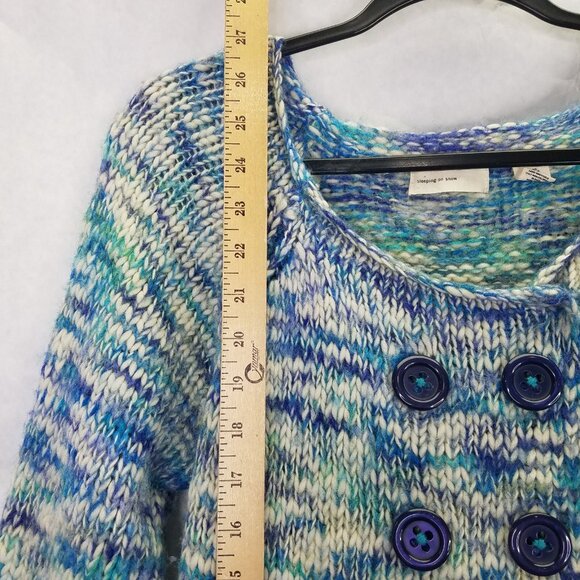 Anthropologie SLEEPING ON SNOW Cardigan Women's L Chunky Wool Blue Marled Button - Picture 13 of 15